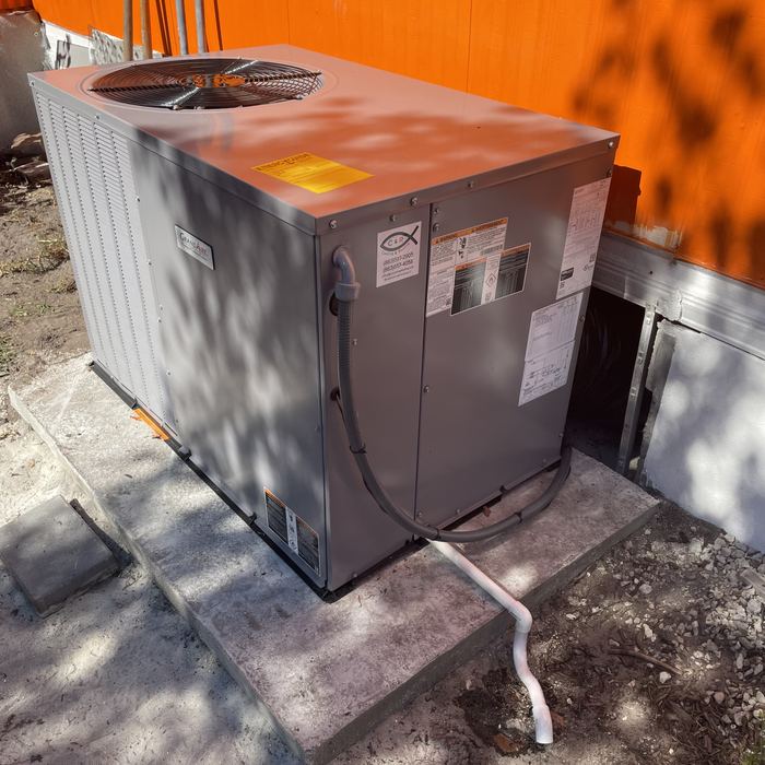 Commercial package unit set on a pad