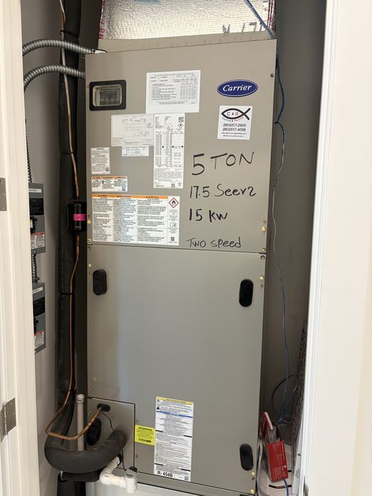 5 ton two speed air handler in a closet
